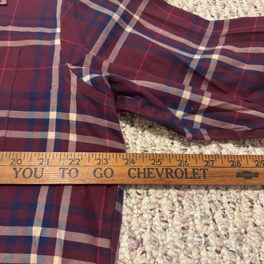 Orvis Mens Large Classic Fit Wrinkle Free Plaid Button Down Shirt Burgundy Navy - Picture 5 of 9